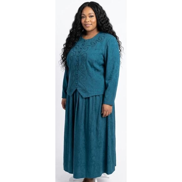Lady Dorby Dresses & Skirts - Lady Dorby Women's Vintage Formal Dress 3XL Teal Rayon Polyester Embroidered
